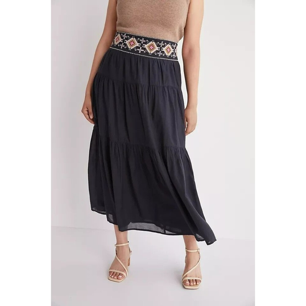 Anthropologie Brea Tiered Embellished Pull On Beaded Maxi Skirt Womens Size S